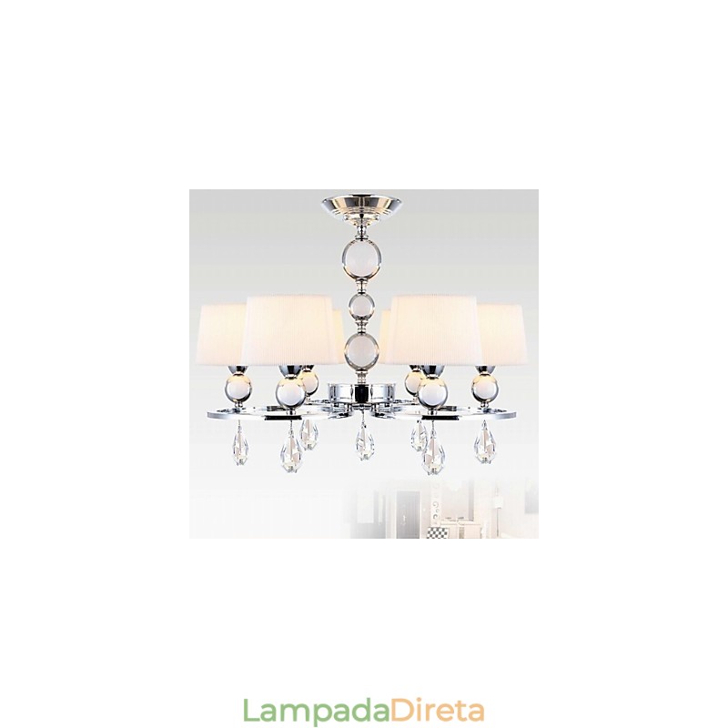 Lustre moderno contemporâneo de cristal cromado em metal