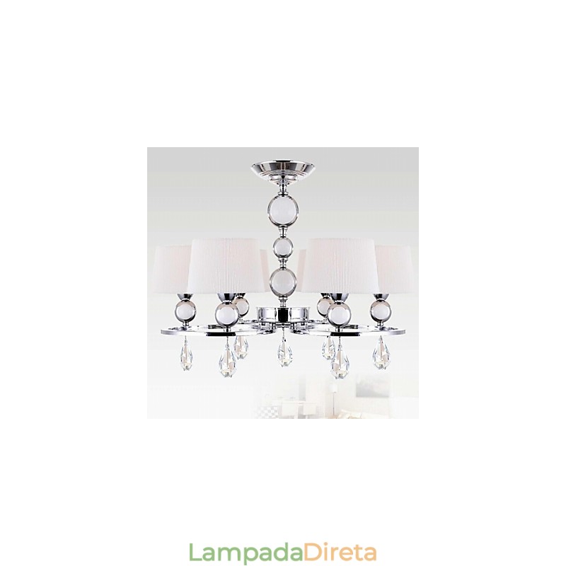 Lustre moderno contemporâneo de cristal cromado em metal