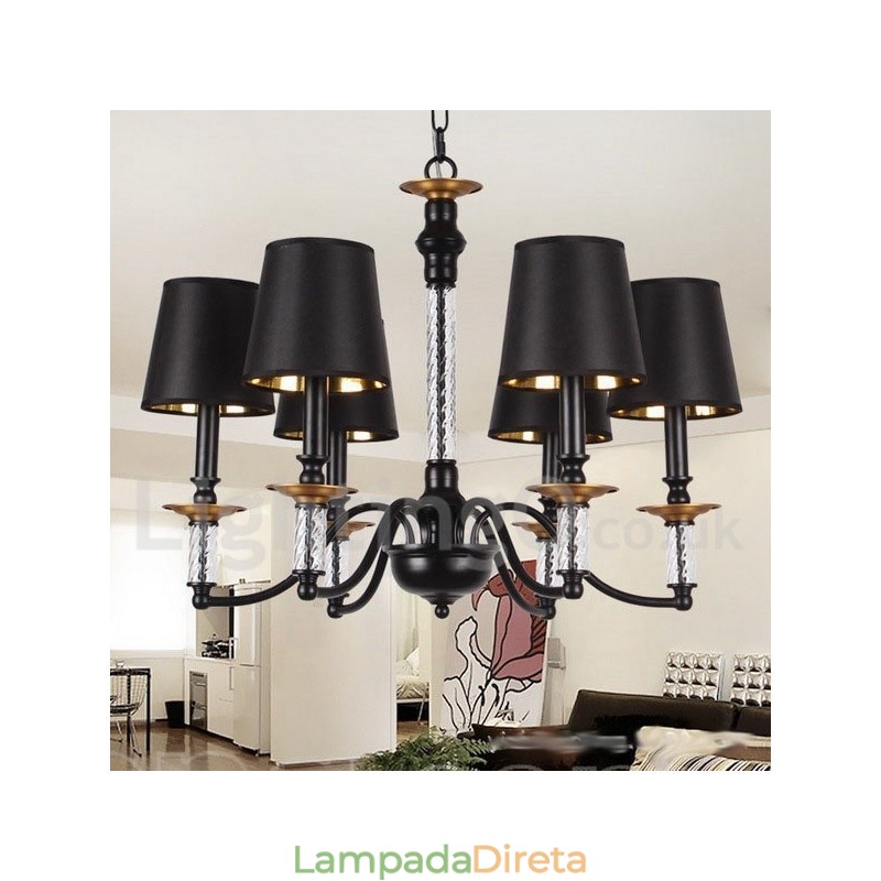 Lustre estilo vela retrô preto de 6 luzes