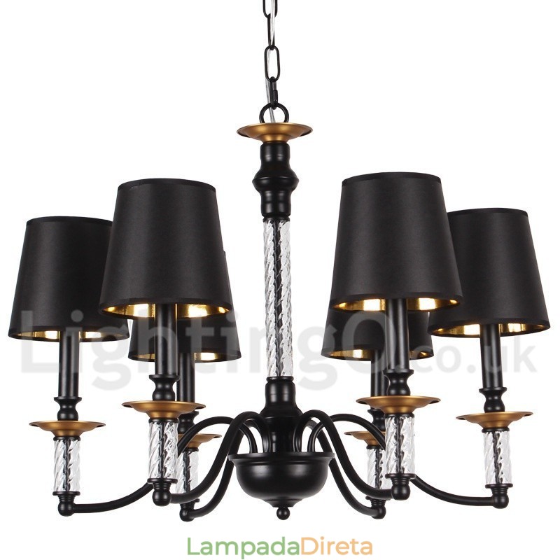 Lustre estilo vela retrô preto de 6 luzes