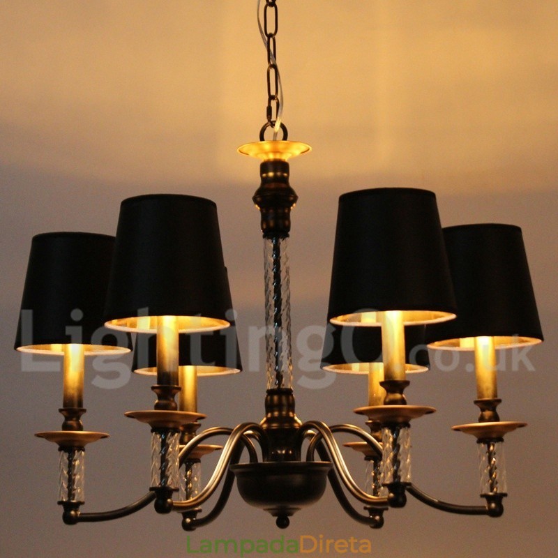 Lustre estilo vela retrô preto de 6 luzes