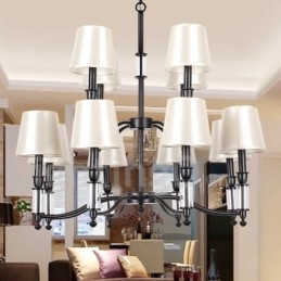 Lustre grande preto de 12 luzes, 2 níveis, estilo retrô, contemporâneo, estilo vela
