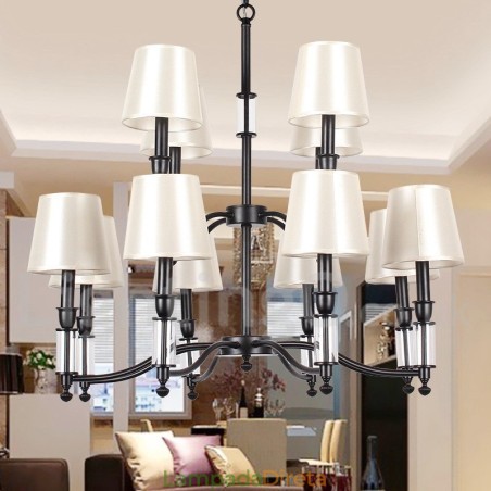 Lustre grande preto de 12 luzes, 2 níveis, estilo retrô, contemporâneo, estilo vela Lustre grande preto de 12 luzes, 2 níveis, estilo retrô, contemporâneo, estilo vela
