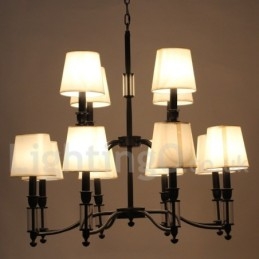 Lustre grande preto de 12 luzes, 2 níveis, estilo retrô, contemporâneo, estilo vela