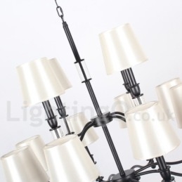 Lustre grande preto de 12 luzes, 2 níveis, estilo retrô, contemporâneo, estilo vela