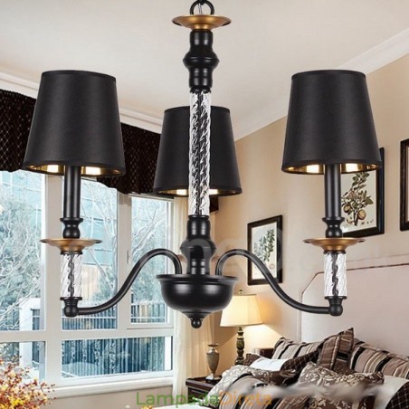 Lustre estilo vela retrô preto de 3 luzes Lustre estilo vela retrô preto de 3 luzes