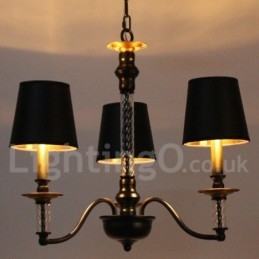 Lustre estilo vela retrô preto de 3 luzes