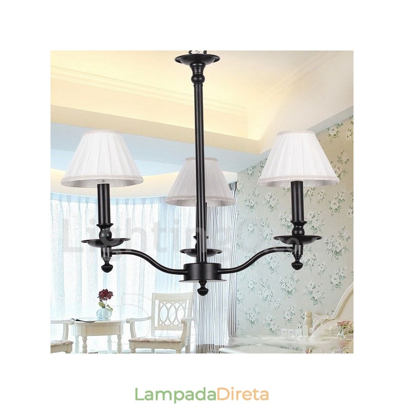 Lustre estilo vela preta contemporânea retrô de 3 luzes