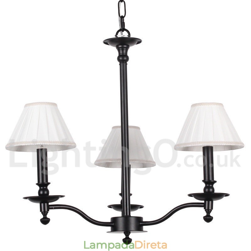 Lustre estilo vela preta contemporânea retrô de 3 luzes
