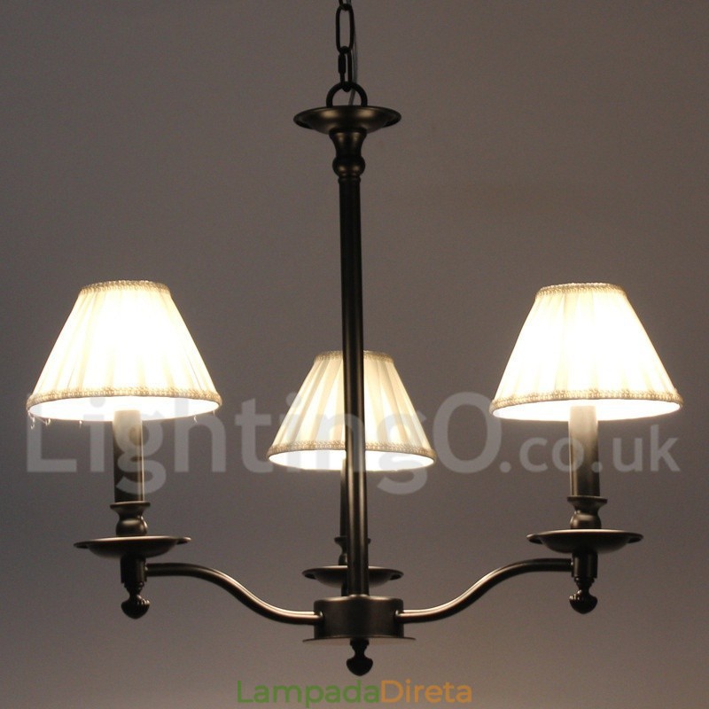 Lustre estilo vela preta contemporânea retrô de 3 luzes