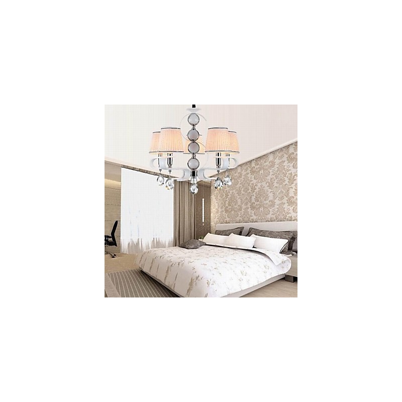 Lustre de tecido 5 luzes lâmpada de alta qualidade anel de prata jade branco