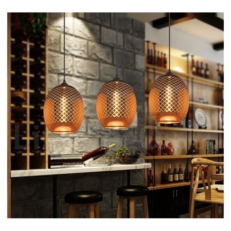 Luminária pendente rústica de vidro, luminária pendente de café europeu
