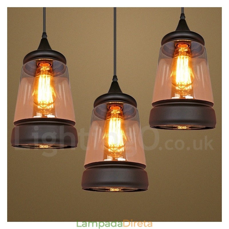 Luminária pendente de vidro estilo lounge retrô europeu