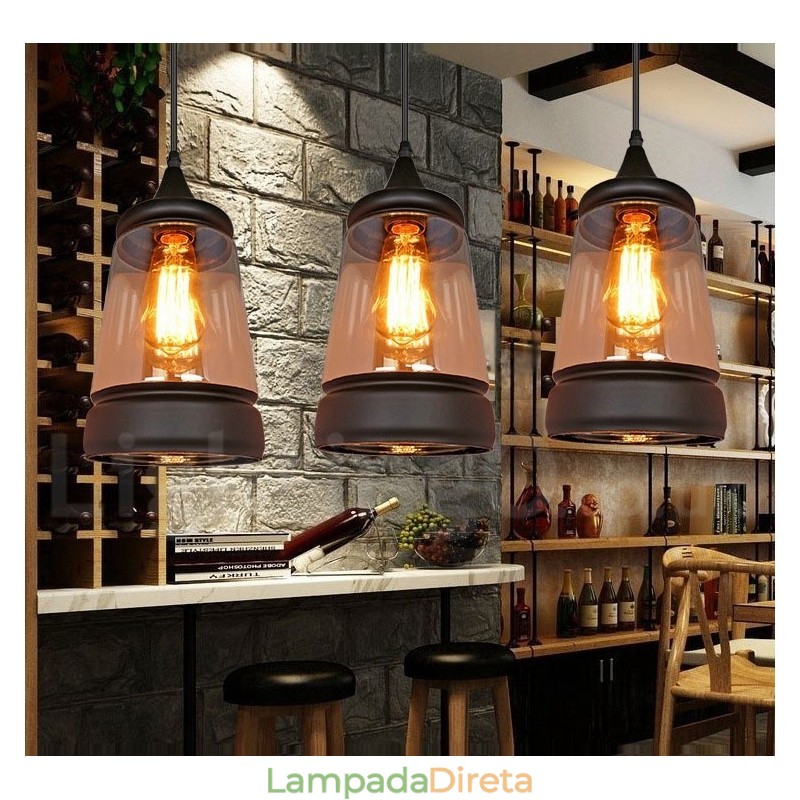 Luminária pendente de vidro estilo lounge retrô europeu