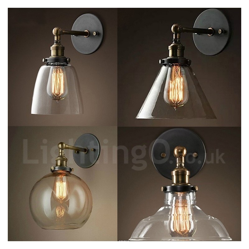 1 luz rústica Lodge quarto luz de parede com cúpula de vidro