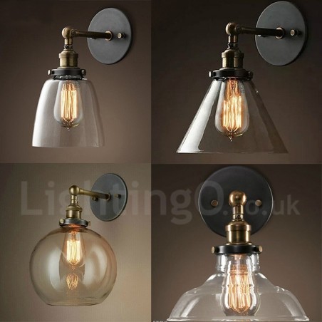 1 luz rústica Lodge quarto luz de parede com cúpula de vidro 1 luz rústica Lodge quarto luz de parede com cúpula de vidro