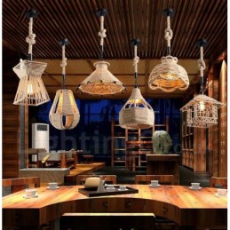 1 luz rústica lodge pingente luz café corda de cânhamo lâmpada pendente