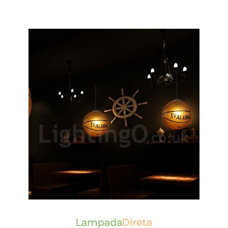 1 luz vintage moderna contemporânea basquete vidro sombra pingente luz