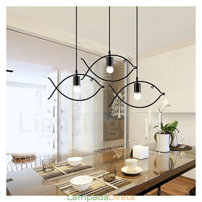 1 luz rústica lodge retro peixe pingente luz com sombra de aço