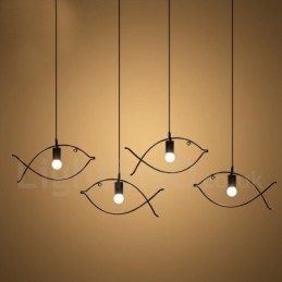 1 luz rústica lodge retro peixe pingente luz com sombra de aço