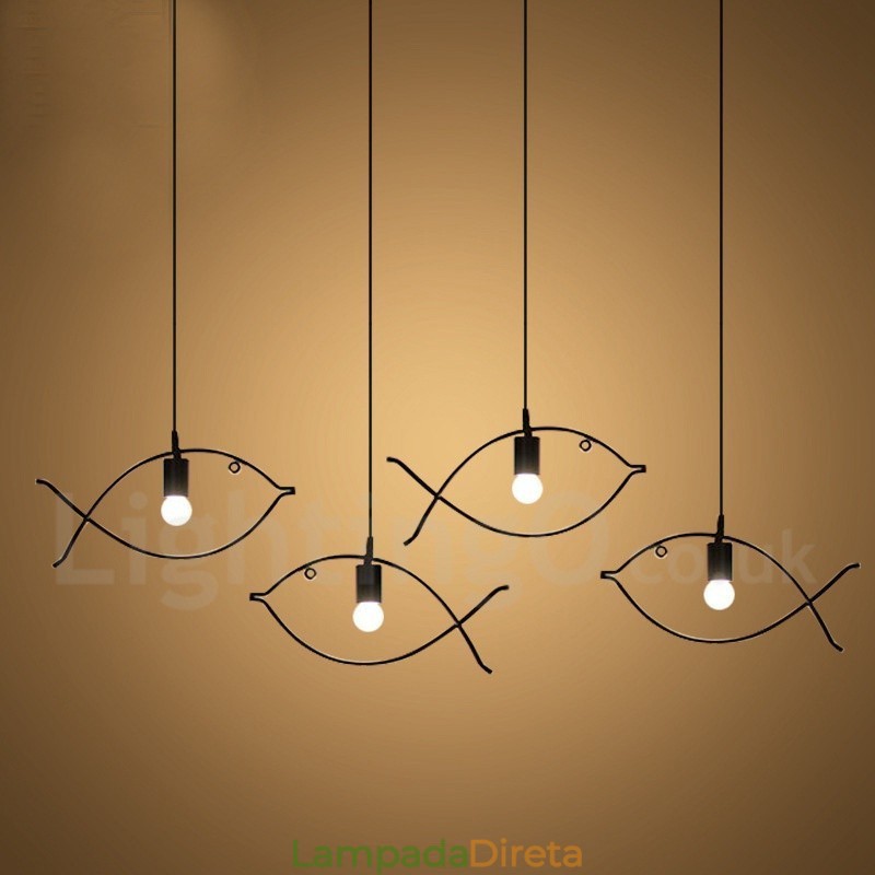1 luz rústica lodge retro peixe pingente luz com sombra de aço