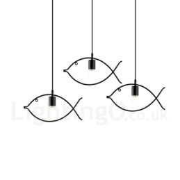 1 luz rústica lodge retro peixe pingente luz com sombra de aço