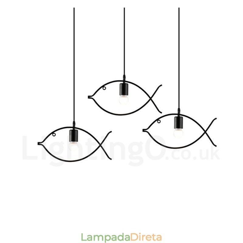 1 luz rústica lodge retro peixe pingente luz com sombra de aço