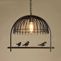 1 luz rústica chalé retrô gaiola de pássaro luz pendente com sombra de aço