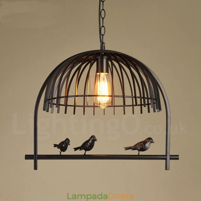 1 luz rústica chalé retrô gaiola de pássaro luz pendente com sombra de aço