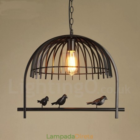 1 luz rústica chalé retrô gaiola de pássaro luz pendente com sombra de aço 1 luz rústica chalé retrô gaiola de pássaro luz pendente com sombra de aço