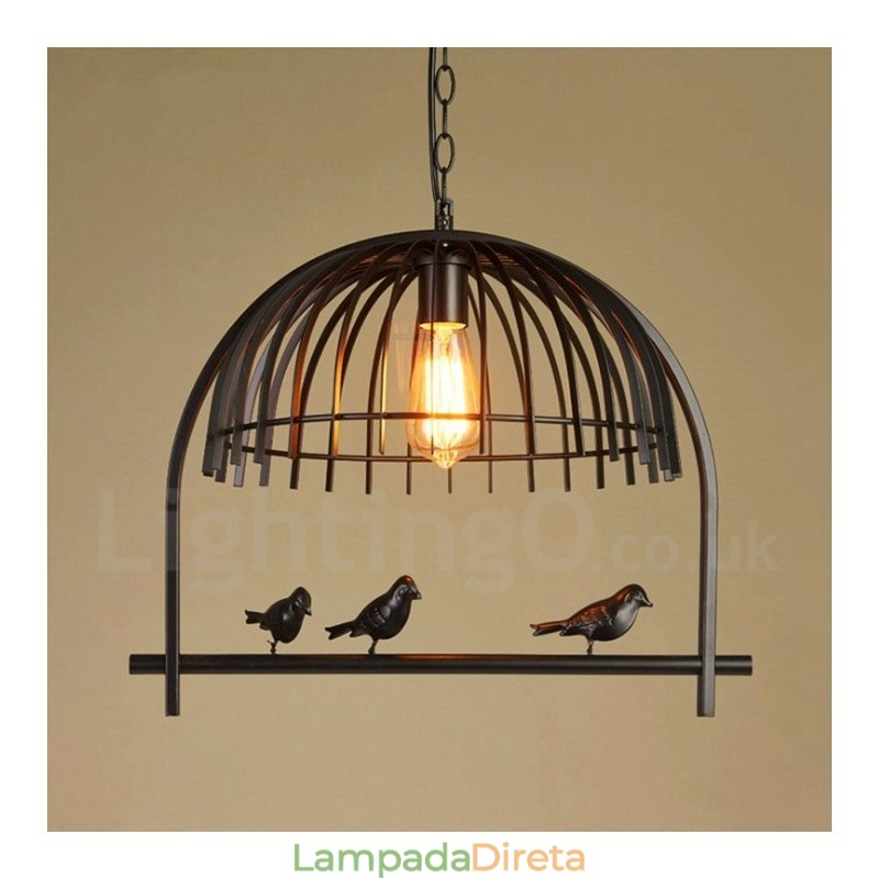 1 luz rústica chalé retrô gaiola de pássaro luz pendente com sombra de aço