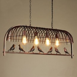 4 Luzes Rústicas Lodge Retro Birdcage Pendente Luz com Sombra de Aço
