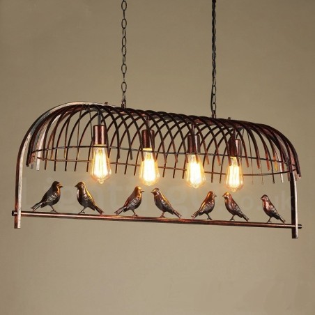 4 Luzes Rústicas Lodge Retro Birdcage Pendente Luz com Sombra de Aço 4 Luzes Rústicas Lodge Retro Birdcage Pendente Luz com Sombra de Aço