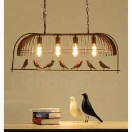 4 Luzes Rústicas Lodge Retro Birdcage Pendente Luz com Sombra de Aço
