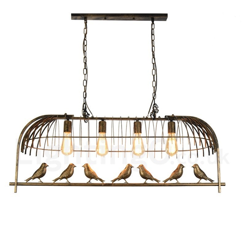 4 Luzes Rústicas Lodge Retro Birdcage Pendente Luz com Sombra de Aço