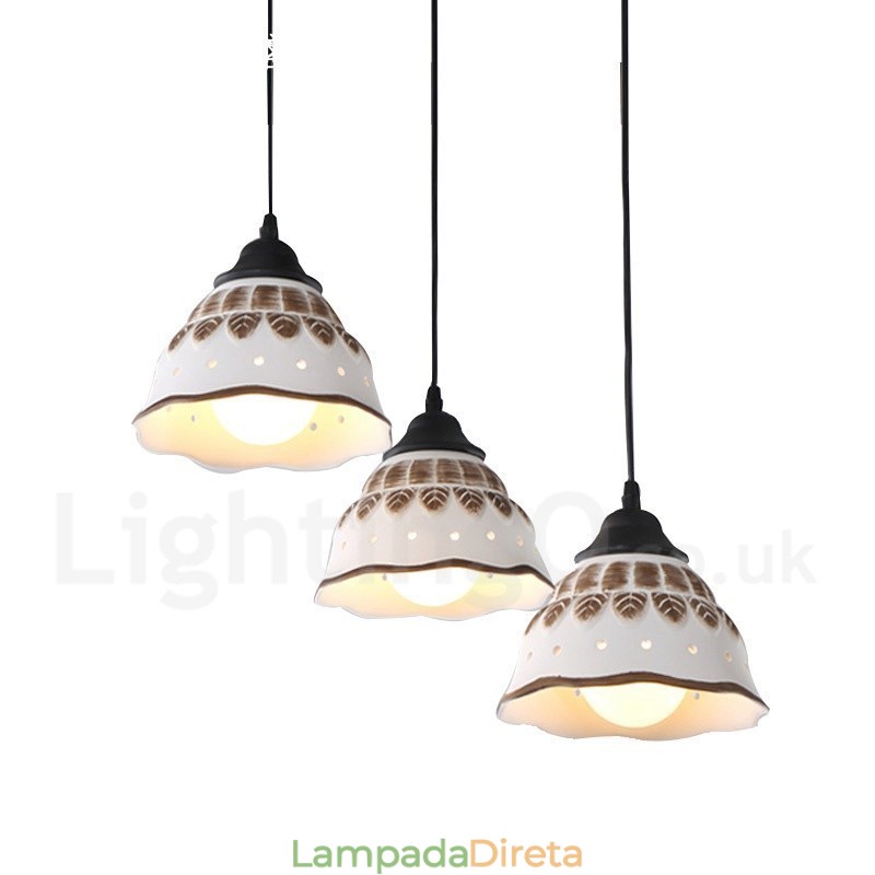 1 luz moderna contemporânea pendente com cúpula de cerâmica
