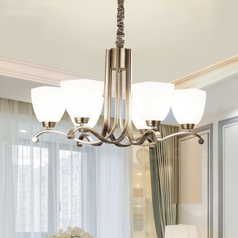Lustre moderno contemporâneo de 6 luzes com cúpula de vidro
