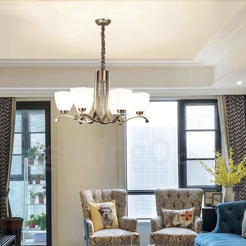 Lustre moderno contemporâneo de 6 luzes com cúpula de vidro