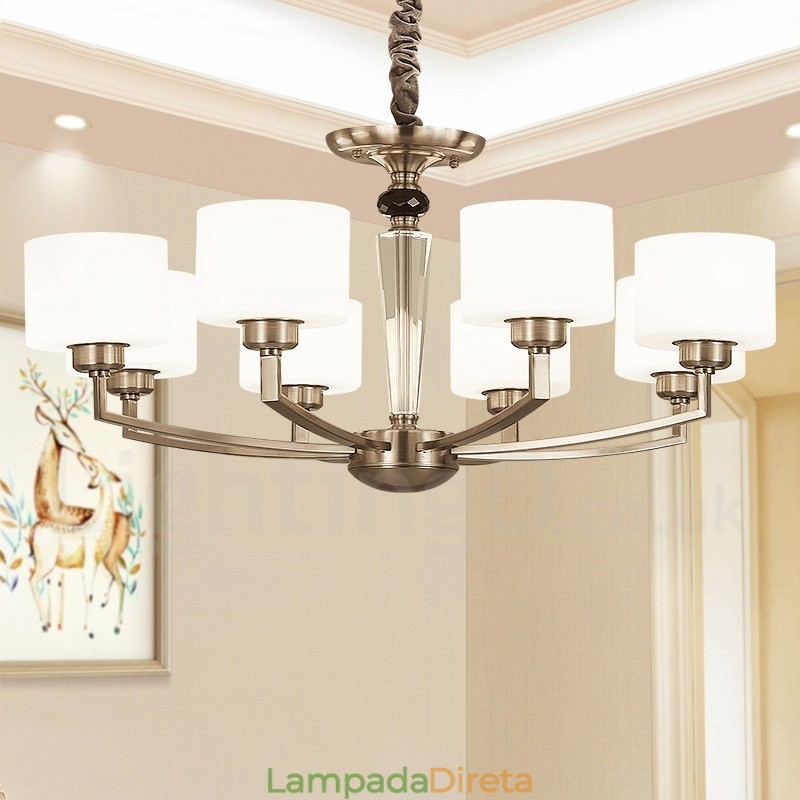 Lustre moderno contemporâneo de 6 luzes com cúpula de vidro