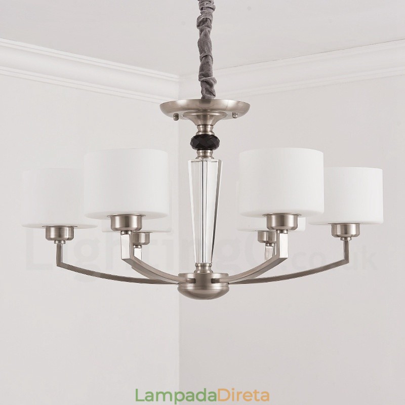 Lustre moderno contemporâneo de 6 luzes com cúpula de vidro