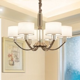 Lustre de cristal moderno contemporâneo de 6 luzes com cúpula de tecido