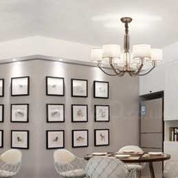 Lustre de cristal moderno contemporâneo de 6 luzes com cúpula de tecido