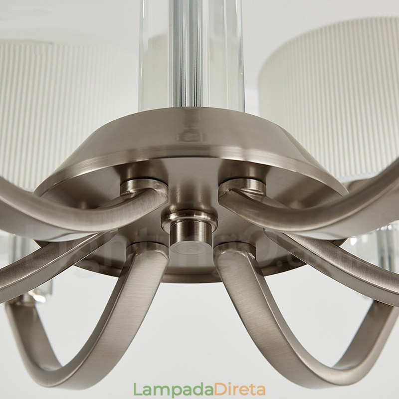 Lustre de cristal moderno contemporâneo de 6 luzes com cúpula de tecido