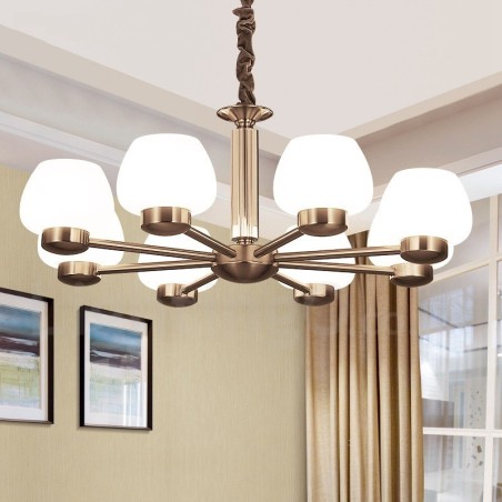 Lustre moderno contemporâneo de 8 luzes com cúpula de vidro Lustre moderno contemporâneo de 8 luzes com cúpula de vidro