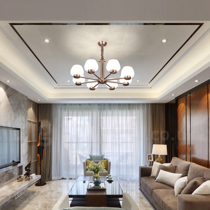 Lustre moderno contemporâneo de 8 luzes com cúpula de vidro