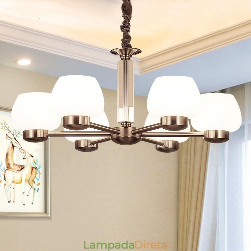 Lustre moderno contemporâneo de 6 luzes com cúpula de vidro