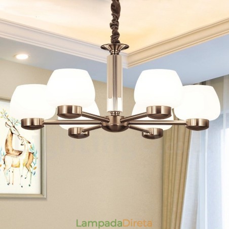 Lustre moderno contemporâneo de 6 luzes com cúpula de vidro Lustre moderno contemporâneo de 6 luzes com cúpula de vidro