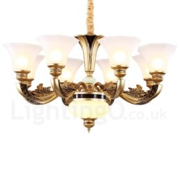 Lustre de lobby de luxo tradicional retrô de 8 luzes com cúpula de vidro
