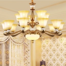 Lustre de liga de zinco de luxo tradicional retrô de 15 luzes com cúpula de vidro