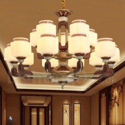 Lustre de luxo retrô tradicional de liga de zinco com 15 luzes e cúpula de vidro